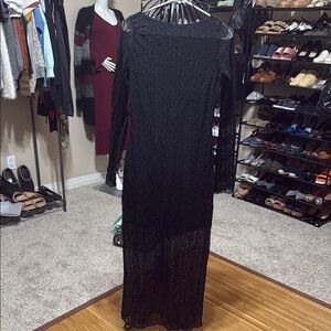 NWT Zara Black Long Sleeve Low Back Lace Dress